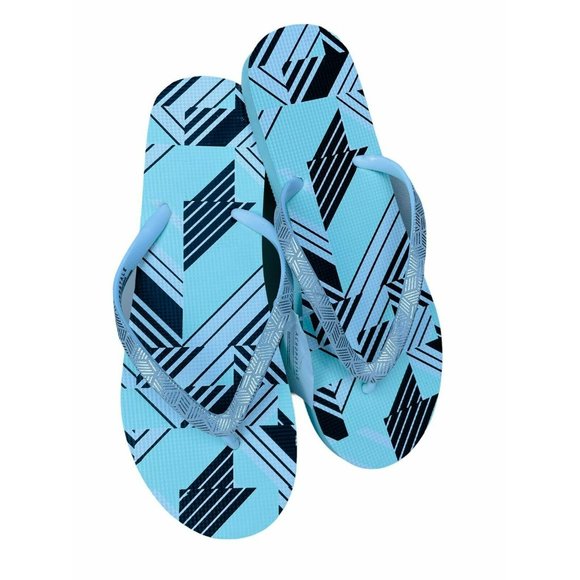 NWT Aeropostale Geometric Turquoise Aqua Blue Silver Metallic Flip Flops 8 Women - Picture 1 of 5